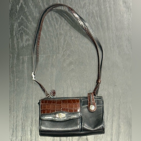 Brighton Handbags - Vintage Brighton Leather Black & Brown Pebbled Crossbody Bag Purse